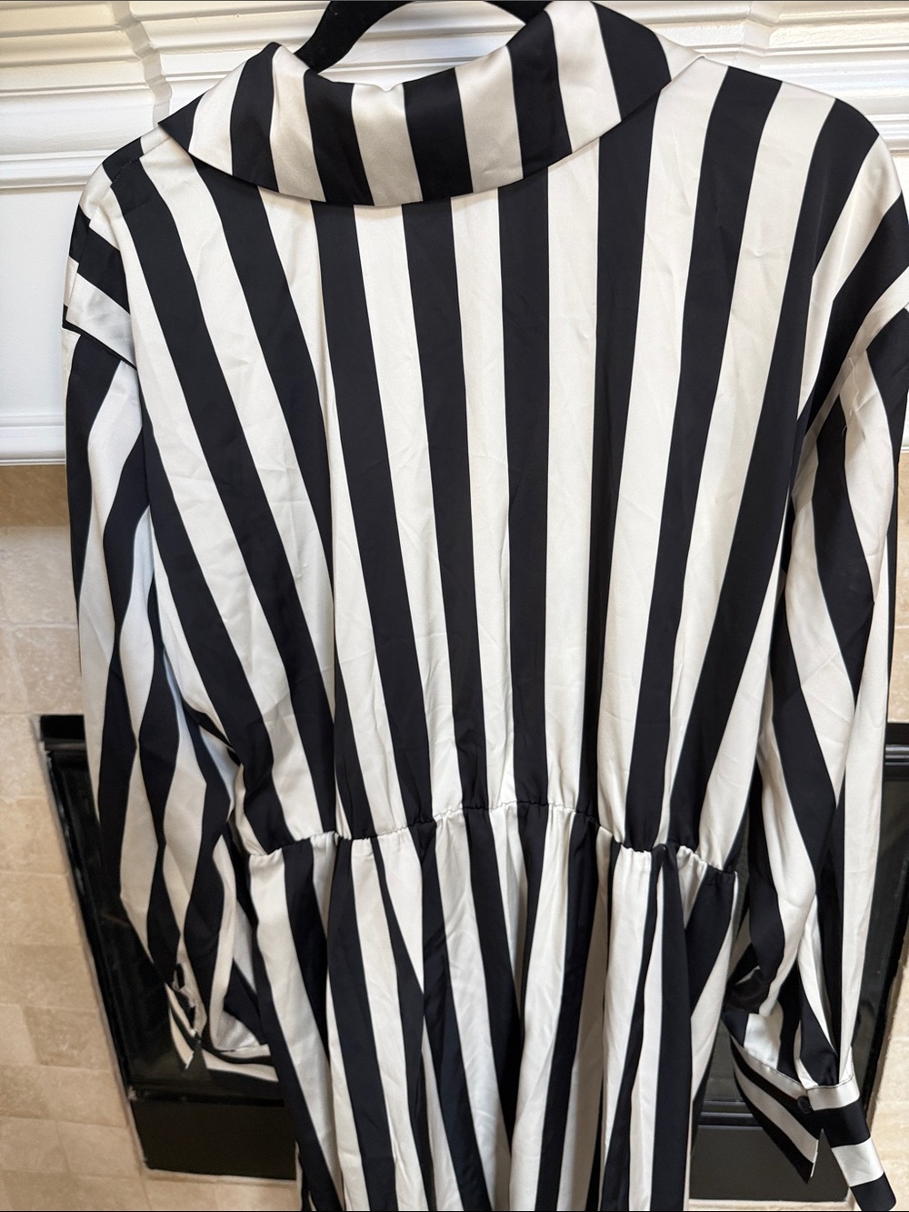 Eloquii Black & off White Diagonal Stripe Wrap Shirt Dress Sz 18 - Picture 9 of 10